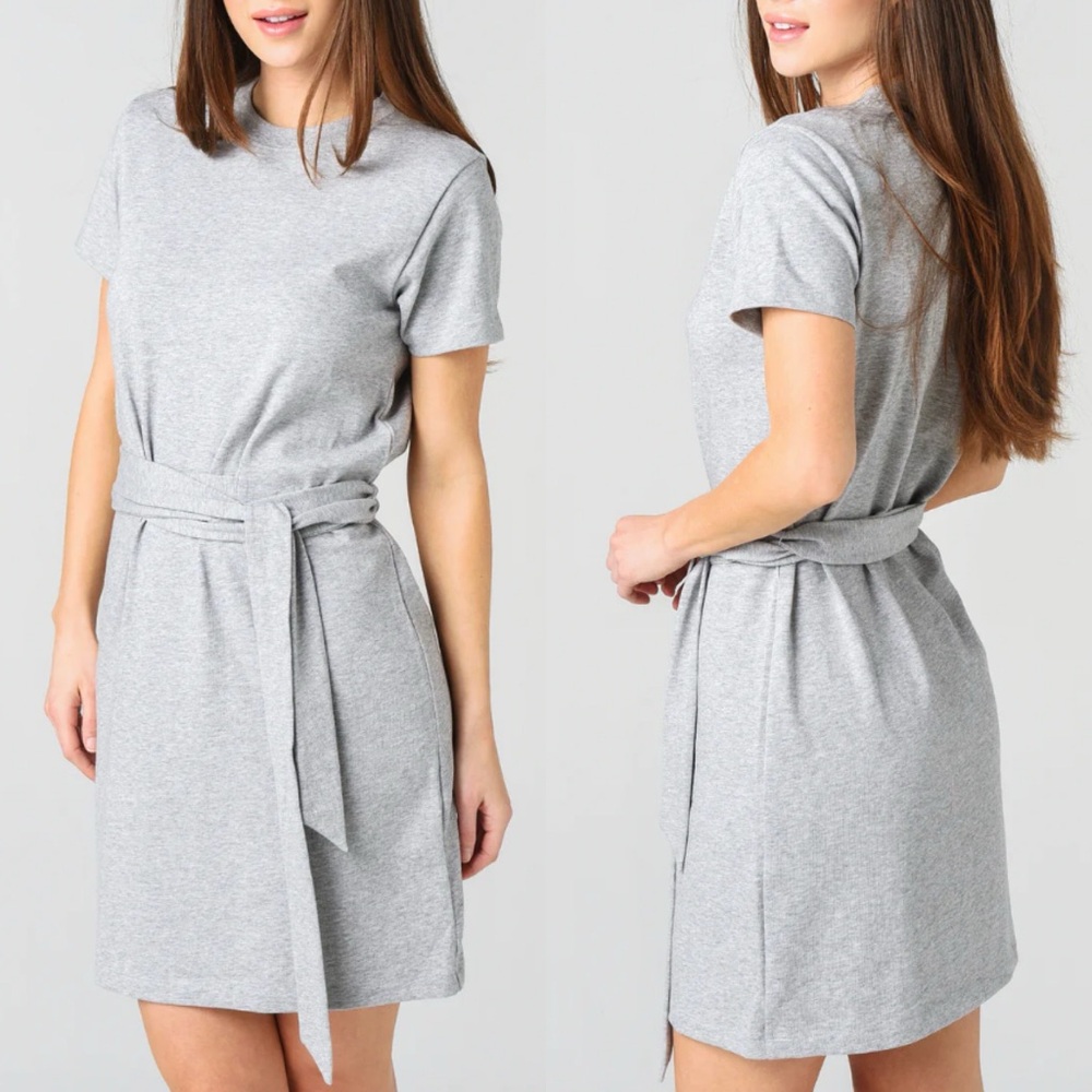 Vince | Short Sleeve Tie-Waist Dress Heather Gray XXS
